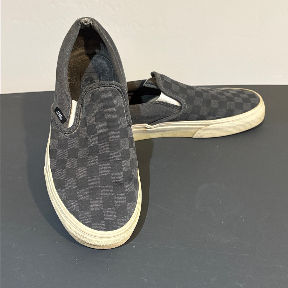 Vans Black and Gray Checkered Slip-Ons